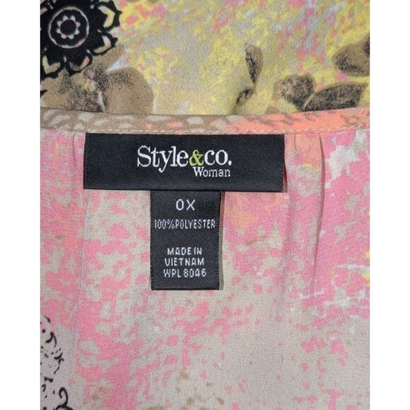 Style & Co Blouse 0X 12 Women's Multicolor Paisley Tie Neck Button Down Bohemian - Picture 5 of 8